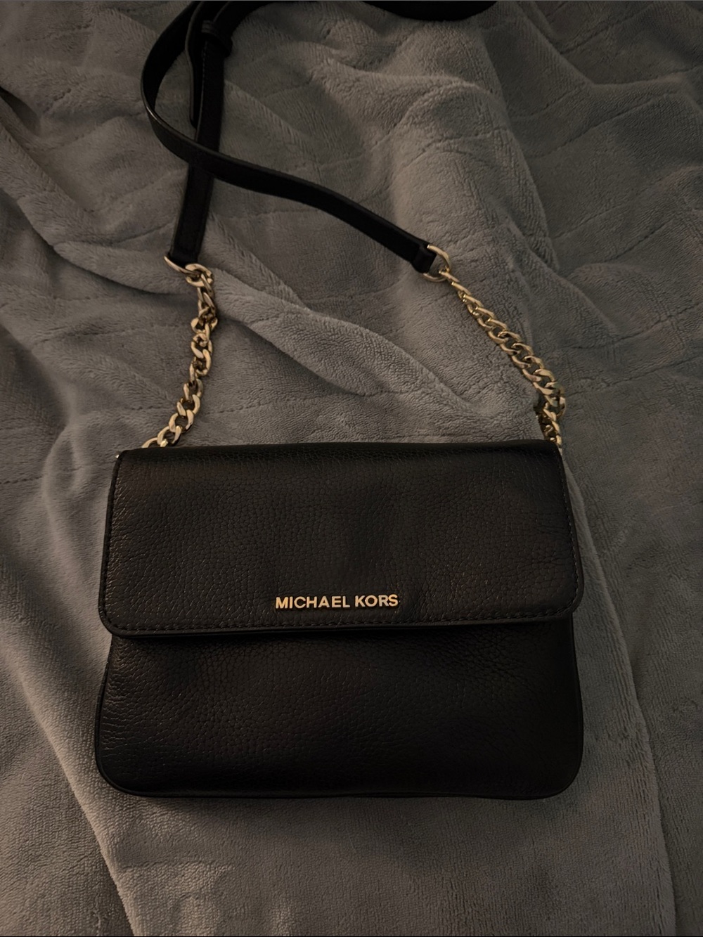 Michael Kors Black Leather Crossbody with Gold Chain Strap